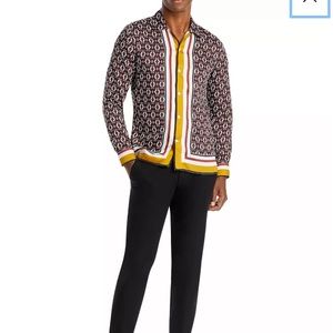 REISS EXCLUSIVE RHONDA BLACK RED WHITE MENS PRINTED CUBAN COLLAR SHIRT XL